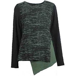 Alembika long Sleeve Brooke Top Black Green Asymmetrical Stretch Size 3 US 10/12